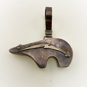 Wayne Etsitty Pendant Bear Sterling Silver Navajo Animal Arrow 22g Fetish 2.5"